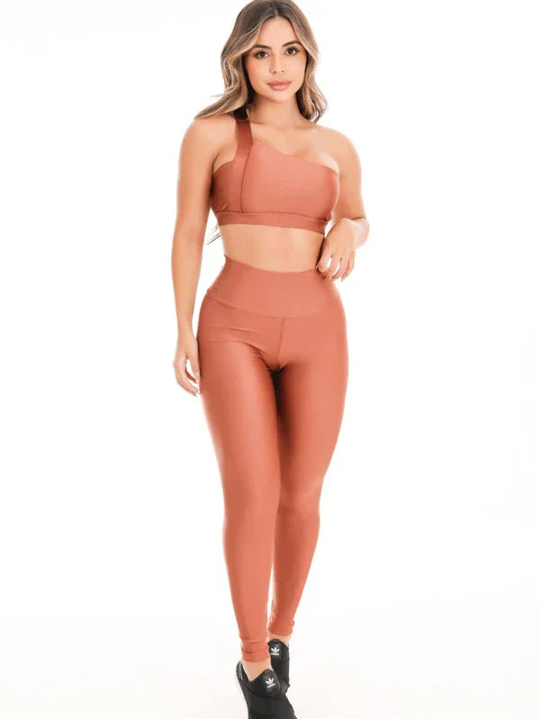 Conjunto Calça Legging Top sem  Fitness Bojos Cintura Alta Poliamida